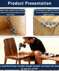 Heavy Duty Stainless Steel Furniture Corner Brackets With Screws mounted on wood joint, providing stability for furniture projects.