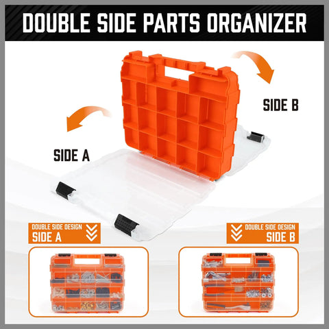 Double Sided 34 Compartment Parts Organizer With Removable Dividers 2 Pack Heavy Duty Storage Case for DIY Projects