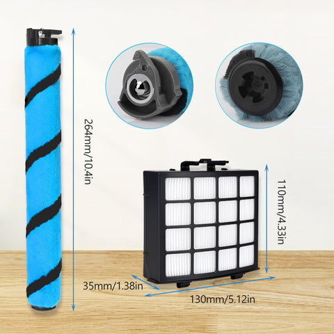Soft Brushroll Filters Replacement Parts and Accessories for Shark Vertex DuoClean PowerFin Upright Vacuum AZ2002 AZ2000 AZ2000W Part 1483FC2000 XHFA2000 and XFFKAZ2000 for Easy Upkeep and Boosted Cleaning Performance shown with dimensions.