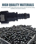 No Sweat Auto Fuel Line Quick Connect Male Female Joint Fitting Straight Hose Adapter on black granules, showcasing high temp PA12 plastic.
