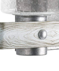 Close-up of wood grain band and clear seeded glass on Gulliver Collection Three Light Clear Seeded Glass Coastal Bath Vanity Light In Galvanized Finish