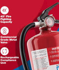Close-up of PRO10 Rechargeable Commercial Fire Extinguisher Heavy Duty Metal Valve And Head For Offices UL Rated 4A 60B C