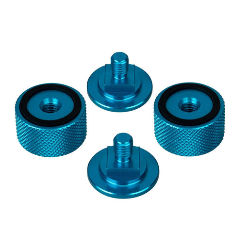 Sky Blue Welding Hood Pipeliner Helmet Fasteners Replacement Headgear Screws With Aluminum Anodized Build And Silicone Washer No Slip Grip 1 Pair For Tight Secure Welding Gear shown in close-up view.