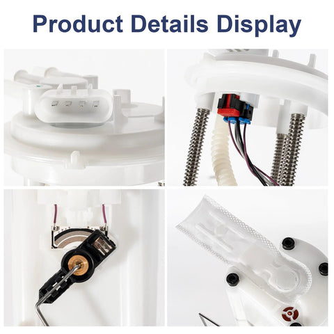 Close-up of Electric Fuel Pump Assembly For 1997 Through 2002 Chevy Express And GMC Savana Vans, Compatible With 4.3L V6 Up To 8.1L V8 Engines, Includes Sending Unit O Ring, Fits 1500 2500 3500 Models, Simple Install, Drop In Ready Fuel Delivery Replacement, showing connectors and internal components.