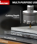 16 Piece Heavy Duty Tct Hole Saw Kit For Hard Metal, Pro Grade Tungsten Carbide Cutter Set 5/8 To 2 1/8 Inches cutting through stainless steel and aluminum.