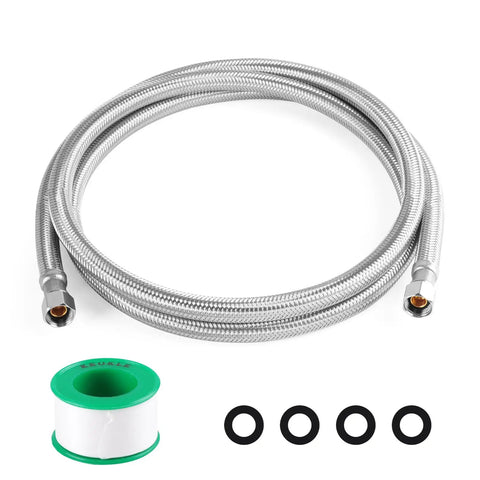 Stainless Steel Braided Ice Maker Water Line Five Foot Burst Proof Hose With Food Grade PVC Inner Tube Easy Install