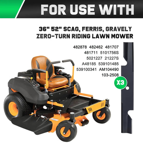 Heavy Duty Mower Blades 482878 Set For Scag Tiger Cub Wildcat Turf Tiger 36 Inch And 52 Inch Decks Replacement Ferris Three Pack