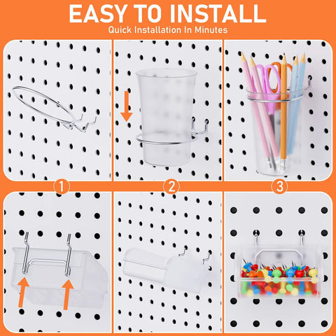 Easy to install Badass Heavy Duty Metal Pegboard Wall Storage Kit With 90 Pieces Of Hooks Bins Cups Paper Towel Holder And Steel Tray.