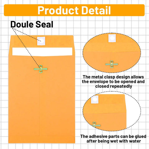 200 Pack 5 By 7 Inch Clasp Manila Envelopes With Gummed Closure 28 Lb Paper Yellow office mailer showing seal details.