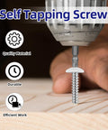 Dang Solid 100 Piece Set Of Size 6 X 5 8 Inch Wood Screws being driven into wood with a drill, close-up of truss head design.