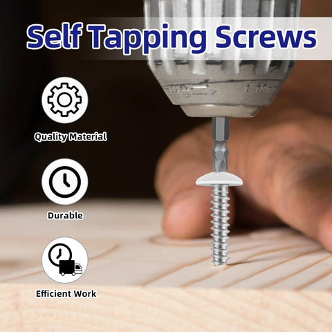 Dang Solid 100 Piece Set Of Size 6 X 5 8 Inch Wood Screws being driven into wood with a drill, close-up of truss head design.