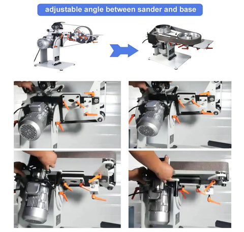 Adjustable angle feature of Shop Ready Variable Speed Belt Sander Grinder for optimized sander positioning.
