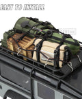 RC Car Upgrade Parts For 1/18 TRX4M And 1/24 SCX24 Realistic Dope Luggage Net Kit on car roof rack with gear and sleeping bag