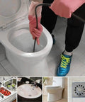Person using Heavy Duty 16mm Drill Drive Drain Snake Auger Cable For Toilet And Sink Clearance in a toilet.