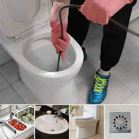 Person using Heavy Duty 16mm Drill Drive Drain Snake Auger Cable For Toilet And Sink Clearance in a toilet.
