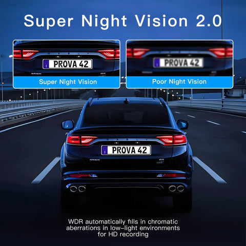 Comparison of 'Super Night Vision 2.0' on a car with 4 Channel Dash Cam With 360 Degree View For Cars at night.