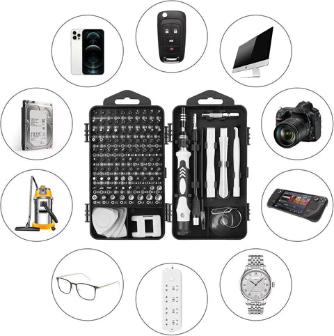 115-In-1 Precision Screwdriver Set With Magnetic Bits And Flexible Shaft For Electronics Repair Dope Handy Tool Kit Displayed