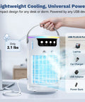 Person holding a Personal Mini Air Cooler With Ice Water Cold Mist, 4 In 1 Evaporative AC For Desk, Bedroom, Office, Car Or RV