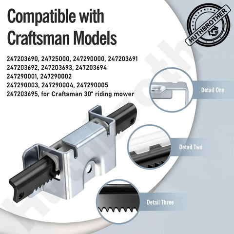 Image showing a CR12 Lawn Tractor Steering Rack Kit Replacement Compatible With Cub Cadet CC30 assembled, with details highlighted.