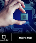 Hand holding Intel Cherry Trail chipset against a circuit background for Tough As Nails Windows 10 Pro Rugged Handheld Terminal.