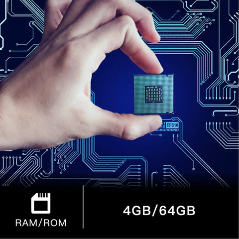 Hand holding Intel Cherry Trail chipset against a circuit background for Tough As Nails Windows 10 Pro Rugged Handheld Terminal.