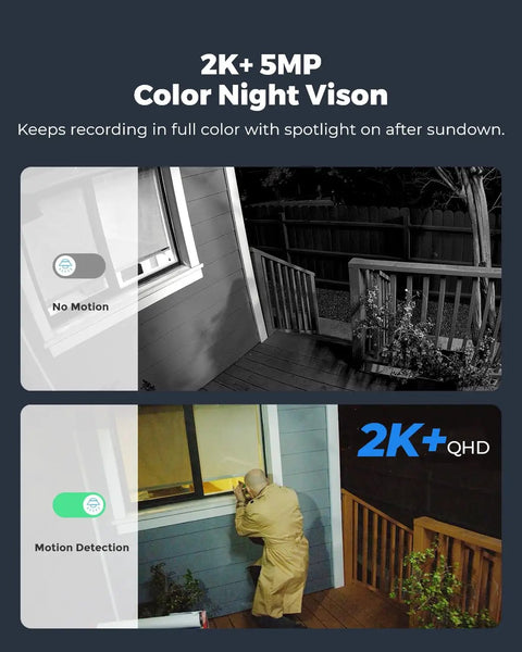 Argus 3 Pro Wireless Security Camera Outdoor 5MP 2K Plus spotlight color night vision shows motion detection with image comparison.