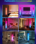 RGB Color Changing LED Floor Lamp Smart Light with Alexa and Google App Control in various home settings for vibrant ambiance.