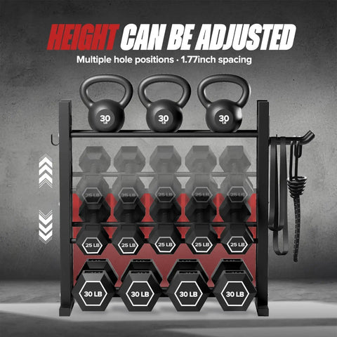 Three Tier Dumbbell Rack Stand For Home Gym With Adjustable Height And Space Saving Compact Design 1000 Lb Capacity