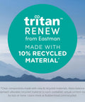 Tritan Renew from Eastman made with 10% recycled material, showcasing eco-friendly food storage materials against a blue sky.