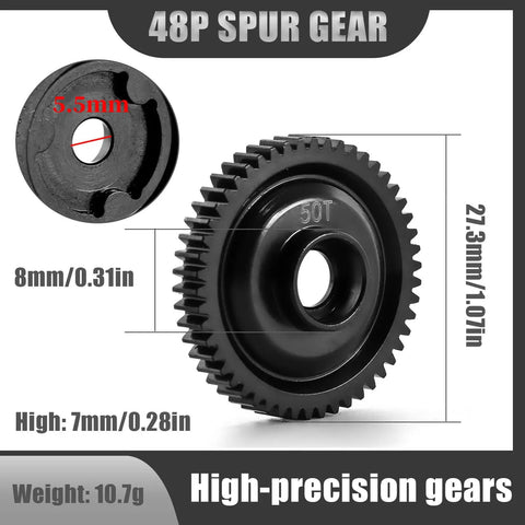 Traxxas 48P 50T Hardened 45 Steel Spur Gear Upgrade Beefed Up for One Sixteenth E Revo VXL Summit Slash Mini E Revo