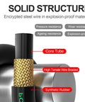 3/8-in pressure washer whip hose cross-section showing core tube, gold braided wire, and synthetic rubber