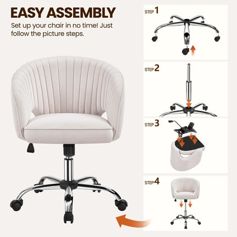 Assembly steps for Cute Velvet Desk Chair With Wheels For Home Office Vanity And Study, upholstered swivel armchair with tufted back