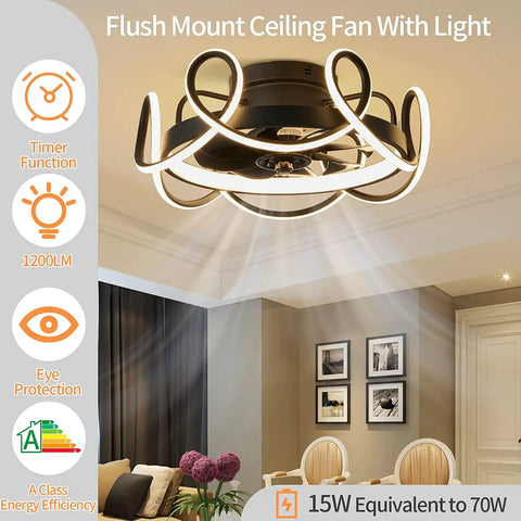 Bladeless Ceiling Fan With Lights And Remote, Ultra Quiet With Six Speeds And Stepless Dimming in modern living room setting