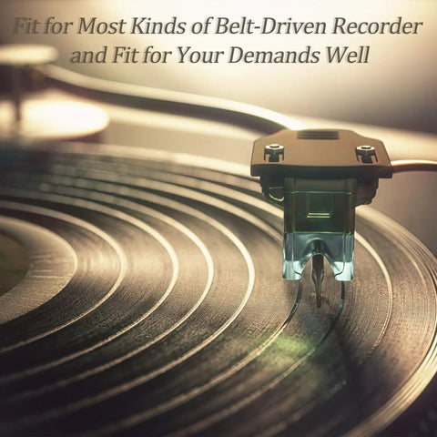 Close-up of a turntable needle on a record, promoting a turntable belt kit for belt-driven record players replacement belts.