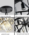 Modern Crystal Chandelier for Dining Room and Living Room, showcasing iron plate, K9 crystal, lamp body, and holder details