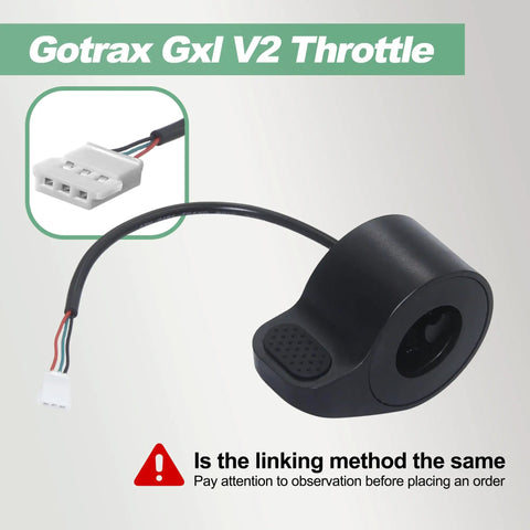 Electric Scooter Thumb Throttle Replacement With Female Plug For Gotrax GXL V2 And Apex Series Plus Hibo S2 S2 Pro Megawheel S10 XR Elite Plug And Play Speed Control Accessory, showing connector and wiring details.