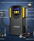 Digital Tire Inflator Portable Air Compressor Pump Tough Guy Workhorse with LED light and pressure display features.