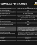 Technical specification chart for Dual Power Transfer Switch For UPS With Auto And Manual Modes No Fuss Setup Over Voltage And Under Voltage Protection Solar Ready DIN Rail Mount 2P 63A AC 110V Uninterruptible Power Supply Safety And Fast Source Switching