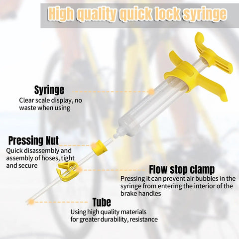 All In One Pro Grade Hydraulic Brake Bleed Kit For Disc Brakes Ready To Go With 180 Ml Mineral Oil Included, Metal Adapters, Flexible Hoses, Piston Stoppers, Flow Stoppers, Wrenches And More For MTB And Road Bikes