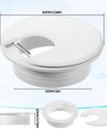 25 Pack 2 Inch Desk Grommets For Dial In Cable Management Sturdy Plastic Cord Hole Covers front view dimensions 60mm 50mm white design
