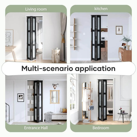 Black Interior Bifold Closet Door Set For 36 By 80 Opening With 3 Lite Tempered Frosted Glass in multiple rooms