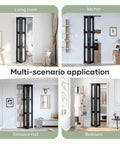 Black Bifold Closet Doors For A 72 By 80 Inch Opening in living room, kitchen, entrance hall, and bedroom setups.