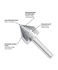 Boss Level 3/4 Inch High Speed Steel Countersink Drill Bit With Self Starting Tip showing cutting edge and flutes for precise deburring.