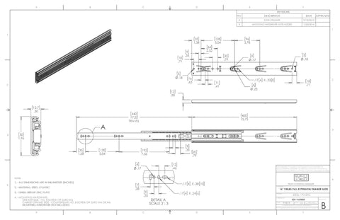 Technical drawing of Heavy Duty 16 Inch Drawer Slides With Soft Close Steel Full Extension And Over Travel 130lb Load Capacity