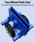 Two Wheel Panel Handling Cart For Drywall And Sheet Material, Heavy Duty Dolly With Soft Rubber Padding, edge view, blue steel frame