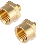 Two brass NPT reducer bushings, 1/8 in male to 1/2 in female, hex body.
