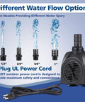 2-Pack 550 GPH Dope Submersible Fountain Pumps Ultra Quiet With 4 Nozzles, power cord, different water flow options