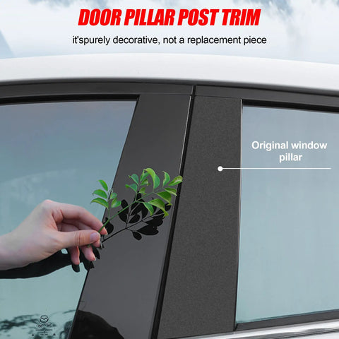 Porsche Macan 2014 2015 2016 2017 2018 2019 2020 2021 2022 Glossy Black Stainless Steel Door Pillar Trim Cover Set shown on window
