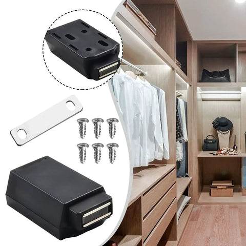 Push To Open Magnetic Cabinet Latch With Metal Base For Cupboard Drawer And Wardrobe Magnetic Touch Catch Rebound Opener In Black