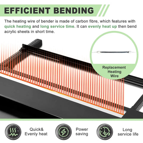 Beefy 24 Inch Acrylic Bender With Digital Temperature Display And Spare Heating Wire, Adjustable Length And Angle Plastic Bending Machine, 110V Black For DIY sign making, shown heating wire